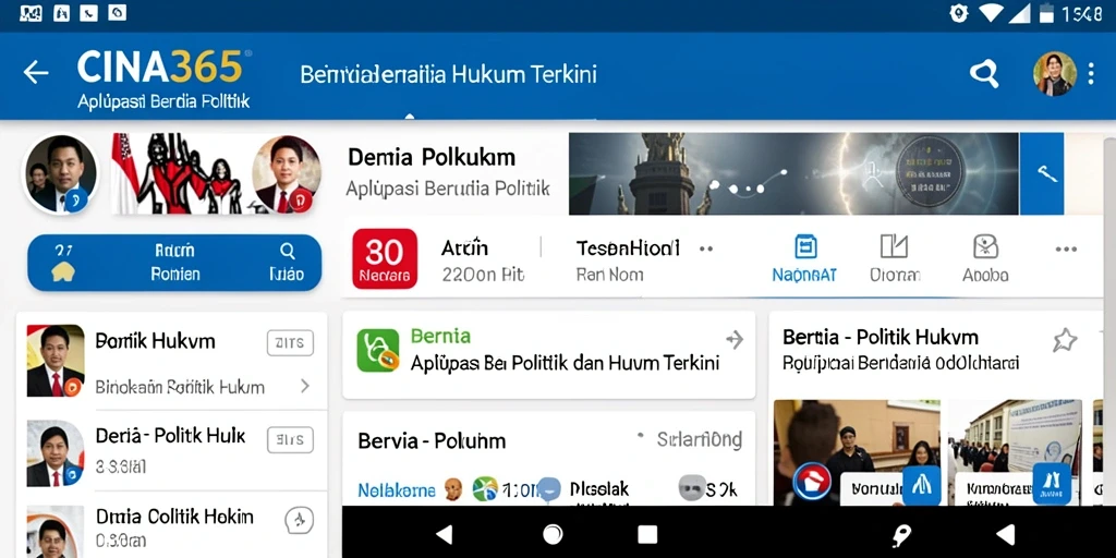Antarmuka CINA365 menampilkan berita politik dan hukum dengan desain yang menarik dan informatif.