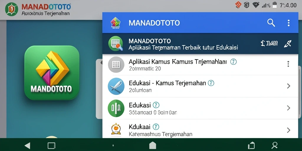 Tampilan antarmuka aplikasi Kamus Terjemahan MANADOTOTO yang intuitif.